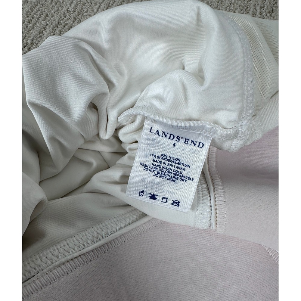 Lands End Women's White One Piece Swimsuit Navy Striped Trim Size 4 Cutout Back - Picture 7 of 9